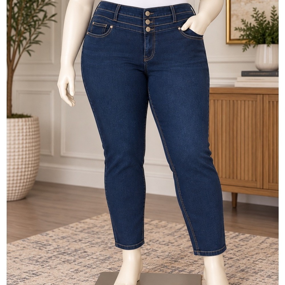 Blue Spice Dark Wash Skinny Jeans High Rise Triple Button Fly Plus Size 22